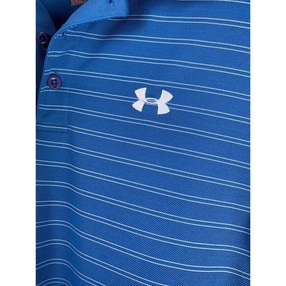 Under Armour Mens Blue Striped Polo Shirt Loose Fit HeatGear MD - Picture 3 of 6